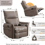 Swivel Rocker Recliner Chair, Upholstered 360° Fabric Leather Glider Rocker Chair for Nursery, Manual Small Recliners for Small Spaces Living Room Weight Capacity 300lbs