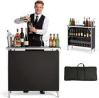 VEVOR Folding Portable Bar Table, 38.6 x 15.2 x 34.3 in, with Carry Bag, Storage Shelf, and Detachable Skirt, Quick and Easy Setup, Foldable Mobile Bartending Station for Events, Party, Tradeshow