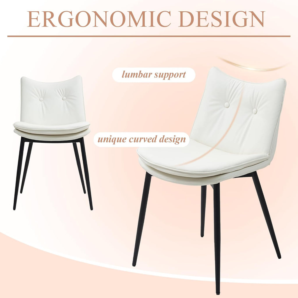 AVAWING Dining Chairs Set of 4, Faux Leather Upholstered Kitchen Chairs with Button Tufted Back and Adjustable Footpads, Armless Accent Chairs for Dining Room and Living Room, White