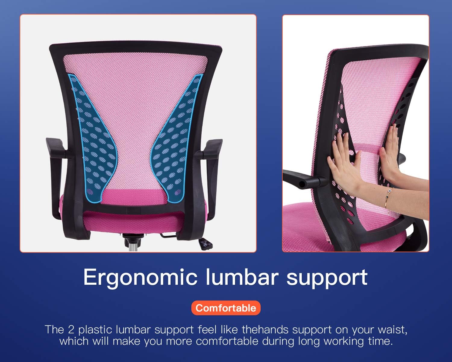Home Office Chair Computer Ergonomic Chair Mesh Mid Back with Wheels Lumbar Support Armrest and Adjustable Executive for Men&Women
