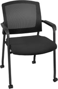 Romig Knight Multi-Purpose Mesh Side Chair with Casters – Ergonomic Rolling Guest Chair with Padded Seat & Arms for Office, Conference Room & Training Spaces (Black)