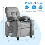 Kids Recliner, Toddlers Kids Recliner Chair with Cup Holder, Ergonomic Adjustable Velvet Lounge Chair with Footrest & Side Pockets, Toddlers Baby Sofa for Boys Girls Bedroom (Gray)
