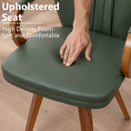 Swivel Dining Chairs Set of 2 Mid Century Modern Green Faux Leather Upholstered Kitchen Chairs with Bentwood Frame Armrests Side Chairs,Comfortable Ergonomic Wood Accent Chair No Wheels
