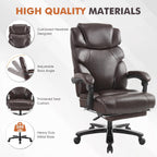 Heavy Duty Executive Office Chair, 500lbs Big and Tall Office Chair with Wide Seat, Reclining Ergonomic Desk Chair with Footrest PU Leather Computer Chair for Home Office, Red Brown