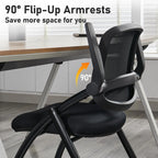 Folding Office Chair Flip Up Arm，Conference Room Chairs with Wheels, Foldbable Office Desk Chair with Adjustable Back Rest for Training Room, Guest Reception Chair (Black)