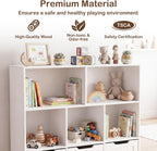 Olakids Toy Storage Organizer, Wooden Kids Bookshelf with Hidden Wheels 3 Movable Drawers 5 Open Cubbies, Large Toddler Chest for Playroom Classroom