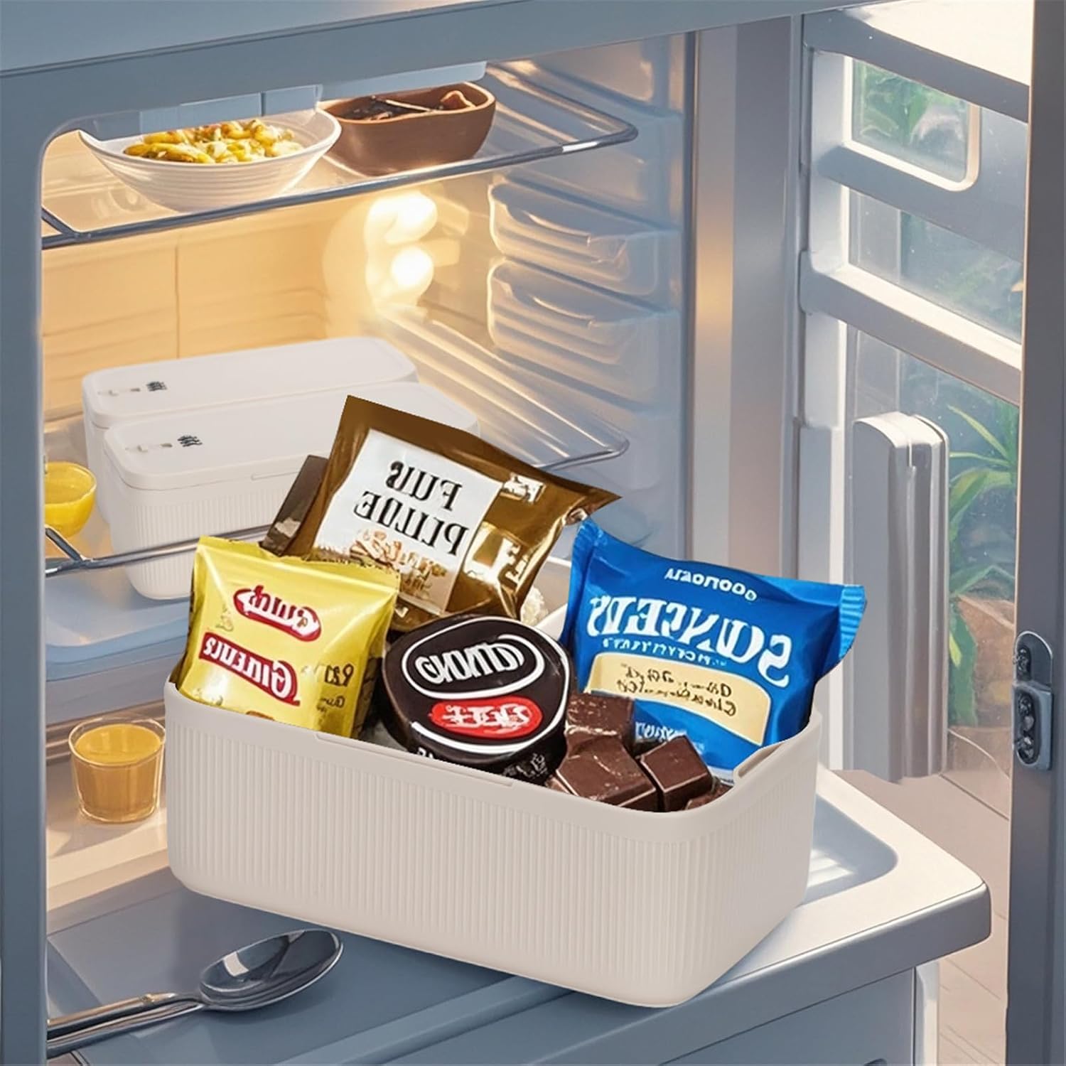 Locking Medicine Box with Code, Small Lockable Storage Box for Medications, Snacks, Phone & Food, Ideal for Home, Office, Fridge, Dorm, School, Travel, Gift (Beige)