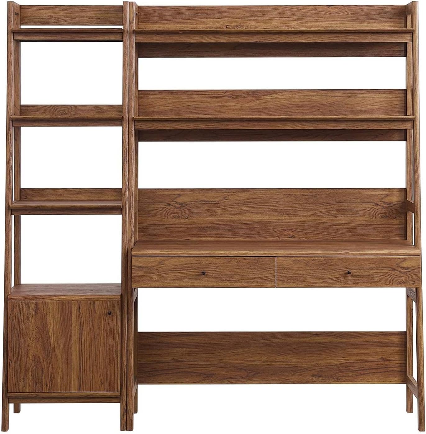 Modway 2-Piece Home Office Desk and Bookshelf Display Case in Walnut