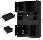 BOTLOG 72" Tall Black Pantry Cabinet, Kitchen Hutch with Wine Rack, Microwave Stand, Buffet Cabinet with Hutch for Dining Room Kitchen, Home Bar Black