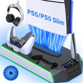 PS5 / PS5 Slim Cooling Station with Controller Charging Station - LED Light Cooling Stand for Playstation 5 Slim Disc/Digital Console, Accessories Incl RGB Light/Cooler Fan/3 USB Hubs/Headset Holder