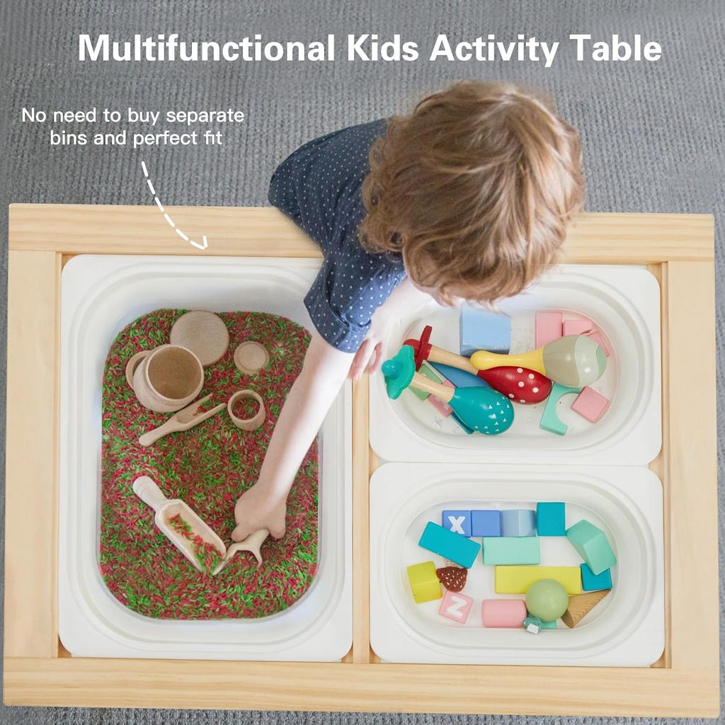Frogprin Sensory Table for Toddlers 1-3, Kids Table with 3 Storage Bins Writable Lids, Sensory Activity Table, Play Sand Table for Indoor Outdoor