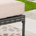 Outdoor Cushioned Ottoman Metal Patio Furniture Ottoman with Beige Cushion Steel Frame