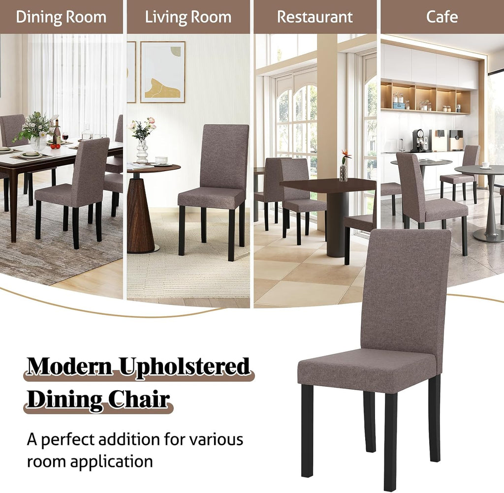 GOFLAME Upholstered Dining Chairs Set of 2, Fabric Kitchen Chairs with Padded Seat, Tilt Backrest, Rubber Wood Legs, Armless Side Chairs for Dining Room, Living Room, Restaurant, Brown