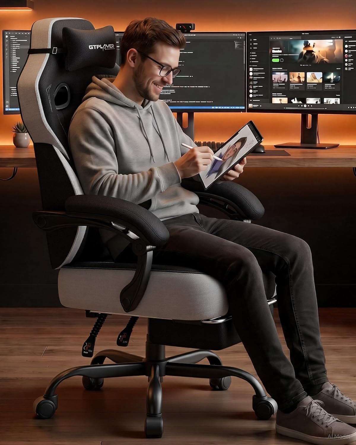GTPLAYER Big & Tall Gaming Chair, 90°-155° Adjustable Reclining Office Seat with Footrest, Ergonomic Comfy Computer Desk Chair for Adults, Home Office Gaming Study Use, Black