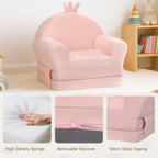MONKISS Princess Toddler Chairs Comfy, 2-in-1 Fold Out Kids Sofa Bed, Cozy Toddler Couch, Baby Lounge Chair, Soft Mini Couch for Kids, 1-4 Years Old, SF05, Pink Crown
