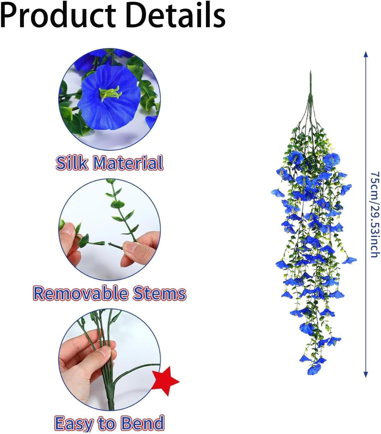 Patriotic Hanging Flower Baskets, Red White and Blue Hanging Flowers, Anniversary Porch Decor, 2026 New Artificial Hanging Plants Red White and Blue, for Veterans Memorial Day Patio Garden Home