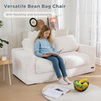 MAXYOYO Bean Bag Chair for Adults, Upholstered Loveseat Floor Sofa with Pillows and Armrests, Large Bean Bag Sofa Plush Couch for Bedroom Living Room, White