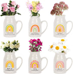 6 Pieces Teacher Appreciation Gifts Teacher Ceramic Vase with Small Handle Rainbow Flower Vases Thank You Teacher Gifts for Women (Teacher)