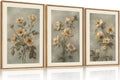 KAIRNE Vintage Botanical Flower Framed Canvas Wall Art Set,Boho Green Beige Floral Wall Decor,Rustic Wildflower Art Prints,Modern Minimalist Artwork for Living Room,Bedroom,Farmhouse,Office-24 x36 x3
