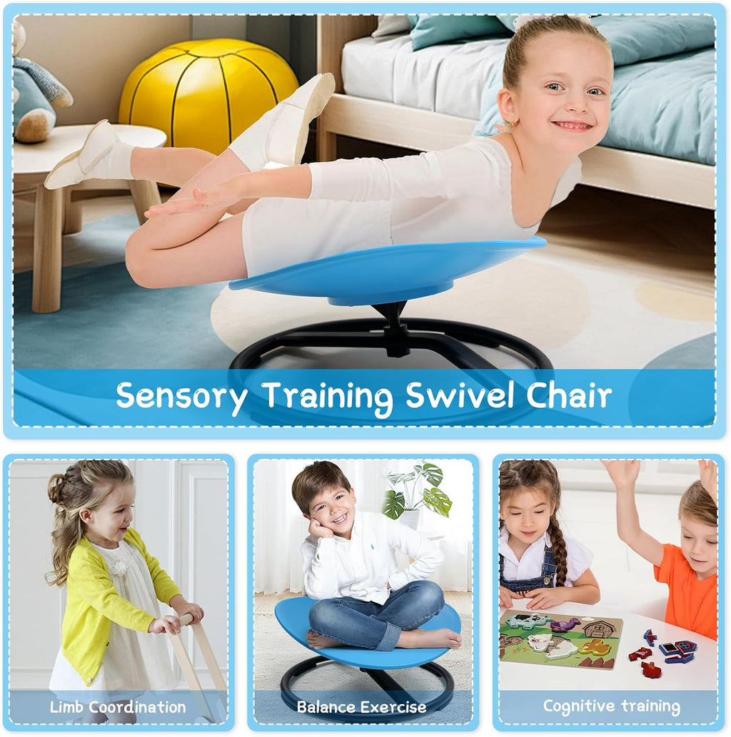 Spinning Chair for Autistic Kids, Sensory Swivel Chair Toy for Teens with ADHD/Autism, Training Body Balance, Sit and Spin Calming Gift to Improve Focus, Ages 3+, Max Load 250 LBS (Blue)