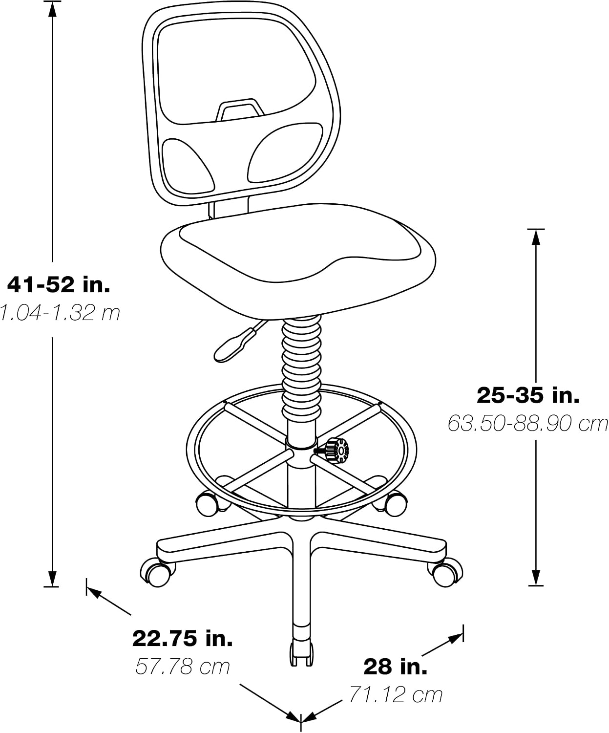 Office Star DC Series Deluxe Breathable Mesh Back Ergonomic Drafting Chair with Lumbar Support and Adjustable Footring, Black Vinyl