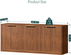 Evermagin 67" Fluted Walnut Buffet Cabinet Sideboard with Storage, Large Credenza with 6 Doors, Wood Mid Century Modern Sideboard for Kitchen and Living Room (67" W*31.5" H*15.7" D)