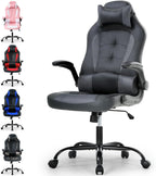 Meet Perfect Gaming Chair Ergonomic Office Desk - Leather Computer Chair With Lumbar Support and Head Pillow - Modern Executive Adjustable Rolling Swivel Task Chair for Home Office, Grey