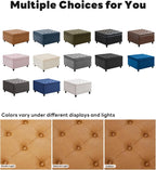Tbfit Large Square Storage Ottoman Bench, Button Tufted Upholstered Coffee Table Ottoman with Wooden Legs, Oversized Storage Ottomans Toy Box Footrest for Living Room, Camel PU