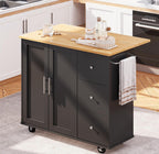SUNLEI Kitchen Island on Wheels with Storage Cabinet & Foldable Drop Leaf, Rolling Kitchen Table, Cart Handle for Towel Rack, Drop Leaf, Portable Islands for Kitchen (Classic Black, 39.7-INCH)…