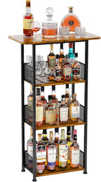 Eyteenokk Wine Rack Freestanding Floor:4 Tier Whiskey Wine Rack Mini Bar Cart,Liquor Cabinet-Home Bar for Bottles,Cocktail Shaker,Mugs-(23.6 * 11.8 * 40inch)