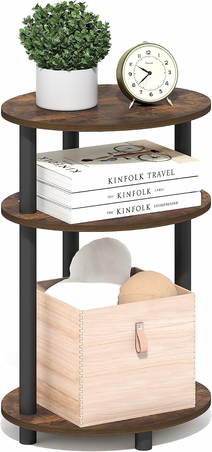 Furinno Turn-N-Tube Side Table, 3-Tier Oval End Table, Night Stand, Bedside Table, for Living Room, Bedroom, Amber Pine