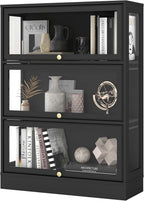 Display Cabinet with Acrylic Glass Doors,3-Tiers Curio Cabinet with LED Lighting for Collectibles, Collectibles Toy Organizers Rack & Display Shelf Display Case Storage Cabinet, Black