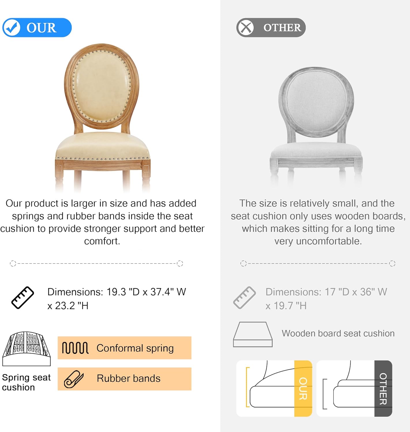 Leather Dining Chairs Set of 4 French Country Dining Chairs with Round Back, Farmhouse Upholstered Dining Accent Chairs with Nailhead Trim, Mid Century Modern (Beige)