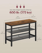 VASAGLE 3 Tier Shoe Rack Bench, One Piece Shelves, Shoe Storage Organizer with Raised Edges, Industrial Style, Easy Assembly, 11 x 29.5 x 19.7 Inches, Rustic Brown and Matte Black ULSB070KD01S