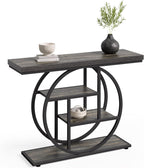 LITTLE TREE Console Table, 4-Tier Entryway Table, 41.3-Inch Industrial Sofa Table for Living Room, Foyer Hallway Table for Entrance, Deep Grey and Black