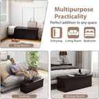 Giantex 43 Inches Folding Storage Ottoman Bench, Upholstered PU Leather Storage Chest with Side Pocket, Padded Seat, End of Bed Bench, Collapsible Ottoman Foot Rest for Living Room, Bedroom & Entryway
