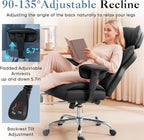 DUMOS Big and Tall Home Office Desk Chair, Gaming Computer Chair, Executive Ergonomic Chair with Footrest, High Back Reclining, Adjustable Armrests and Comfy Lumbar Support, PU Leather, Black