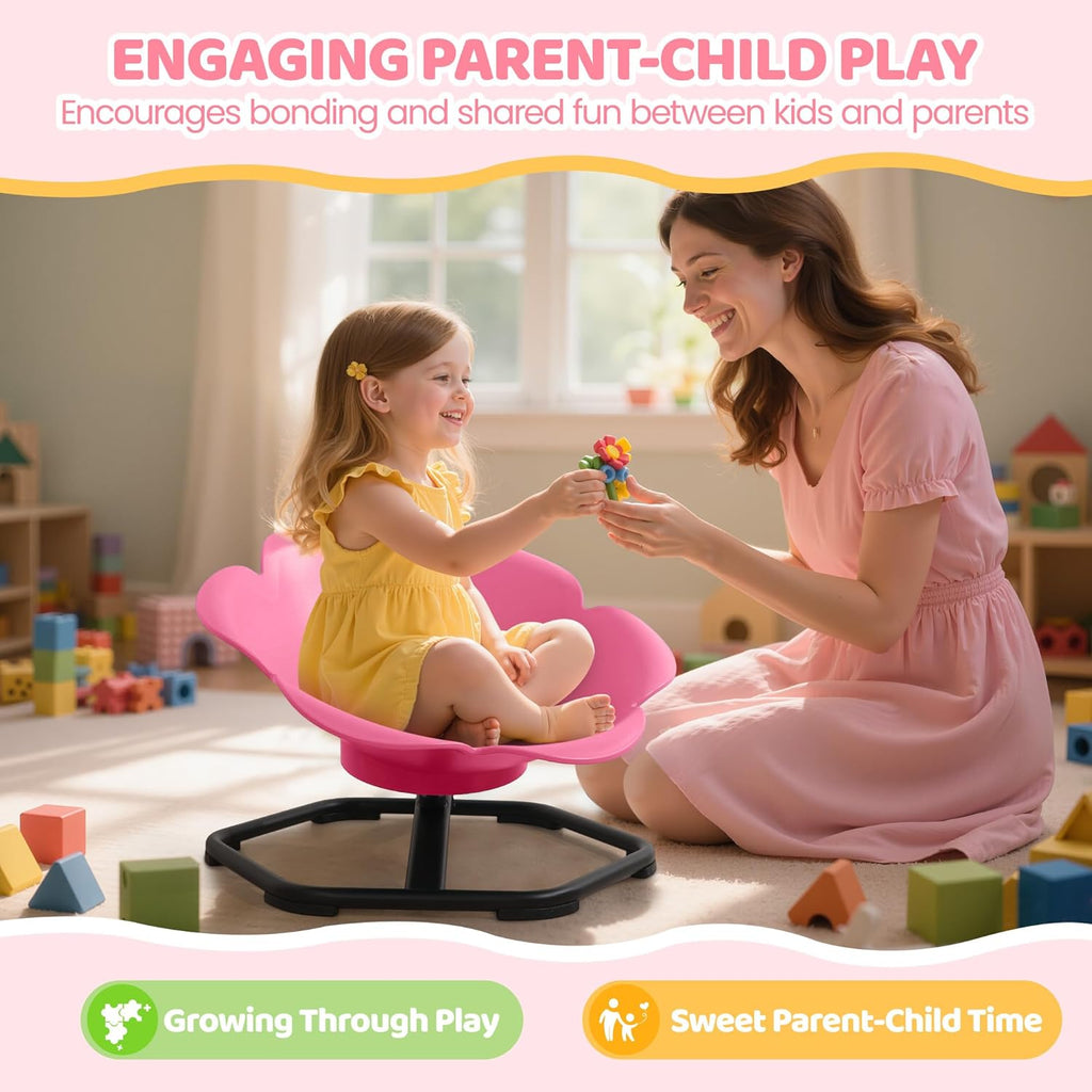 Spinning Chair for Autistic Kids, Flower-Shaped Sensory Spinning Chair for Balance & Coordination, Sit and Spin Sensory Chair, Autism Sensory Toys for Coordination Balance Focus (Pink)