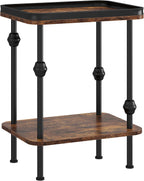Farmhouse Rectangular Side Table with Storage Shelf,2 Tier End Table with Raised Edge Tray Top, Accent Sofa Table for Small Space, Living Room, Bedroom,Rustic Brown