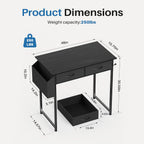 OLIXIS 32 Inch Small Desk with Fabric Drawers for Home Office, Gaming Computer Desk with Side Bag & Headphone Hook, Writing Study Work Table for Bedroom Small Space, Black
