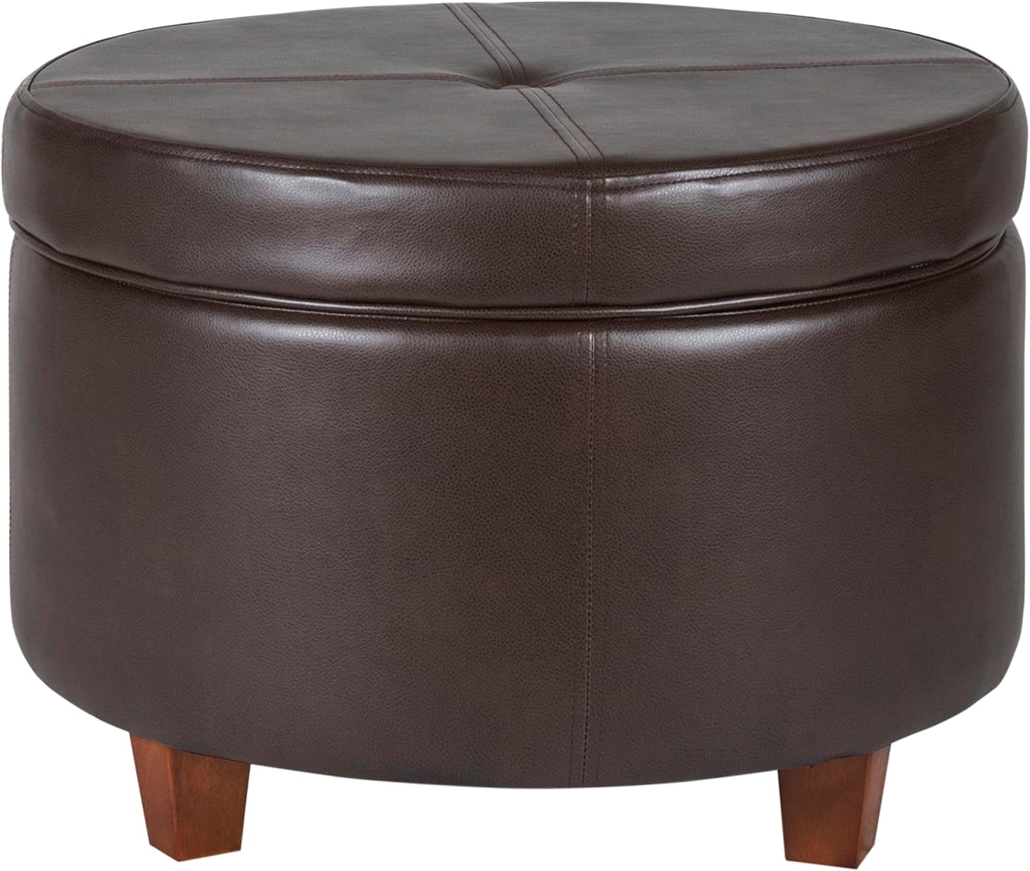 HomePop Round Leatherette Storage Ottoman with Lid, Chocolate Brown Large