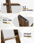 TEAKMAMA 6-Tier Blanket Ladder with Hanging Knobs,5.5 Ft Wall Leaning Blanket Ladders for Living Room Bedroom,Rustic Decorative Storage for Quilts,Throws,Easy to Assemble,Rustic Brown