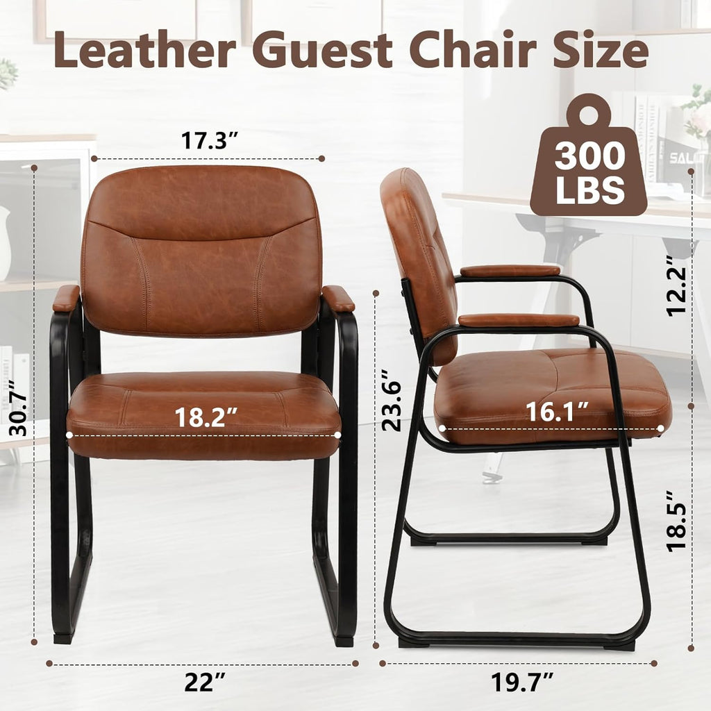 CLATINA Waiting Room Guest Chair with Bonded Leather Padded Arm Rest for Office Reception and Conference Desk Black with Sled Base Brown 1 Pack