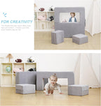 Elftopia Modular Kids Sofa,Toddler Couch Foam Armchair for Kids, Children Convertible Plush Sofa Play Set,Fold Out SofaBed(Grey)