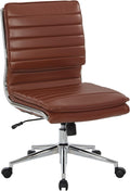 Office Star SPX Professional Ergonomic Ribbed Faux Leather Office Chair with Chrome Base, Mid Back Manager's Chair Without Arms, Saddle Brown