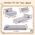 Folding Sofa Bed Mattress for Kids with Pillow, Toddler Washable Folding Floor Mat for Daycare, Child Fold Up Sofa Futon Chair Bed with Storage Bag for Playroom, Camping, Girls and Boys, Grey