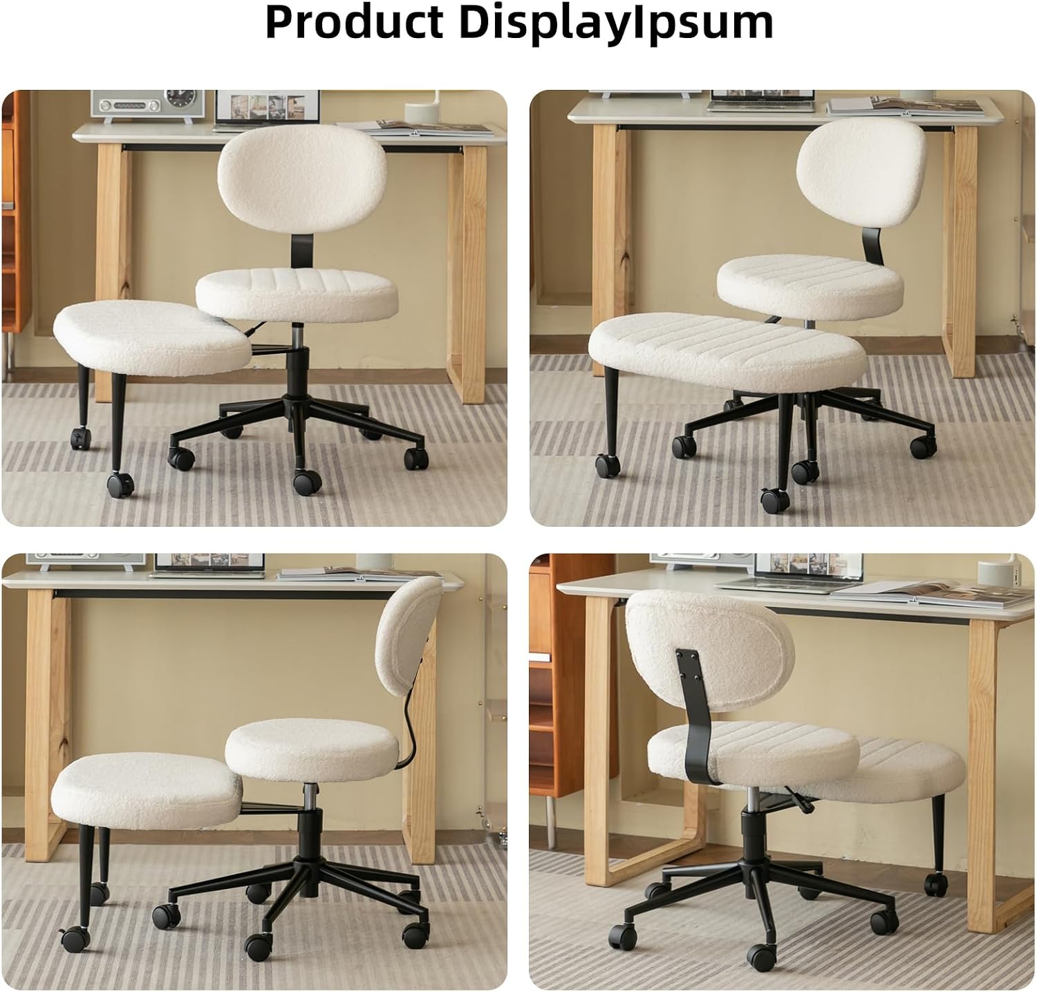 White Velvet Cross Legged Office Chair 360° Swivel Meditation Kneeling Chairs with Wheels, Height Adjustable Seat ADHD Chair, Ergonomic Wide Kneeling Chair with Back Support, Leg Rest