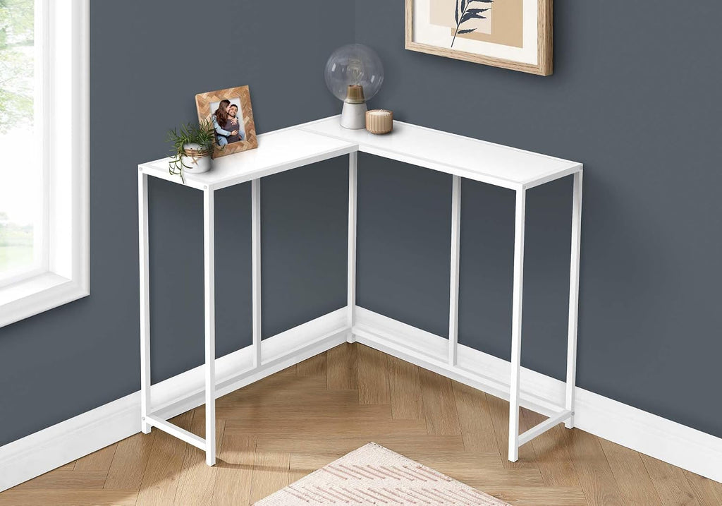 32” Tall Narrow Table, L-Shaped Thin Table for Corner, Narrow Console Table for Entryway Living Room Small Hallway, Easy Assembly (White)