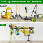 PIYILO Garage Wall Organizer, 96 in Garden Tool Organizer with 12 Adjustable Garage Hooks and 3 Storage Straps, Heavy Duty Tool Holder Wall Mount for Garden & Shed Tools
