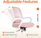 NEO CHAIR Office Desk Ergonomic Computer Mesh Chair with Lumbar Mid Back Support Adjustable Height Swivel Rolling Wheels Comfy Task Vanity Chair for Home Bedroom Study (Pastel Pink)